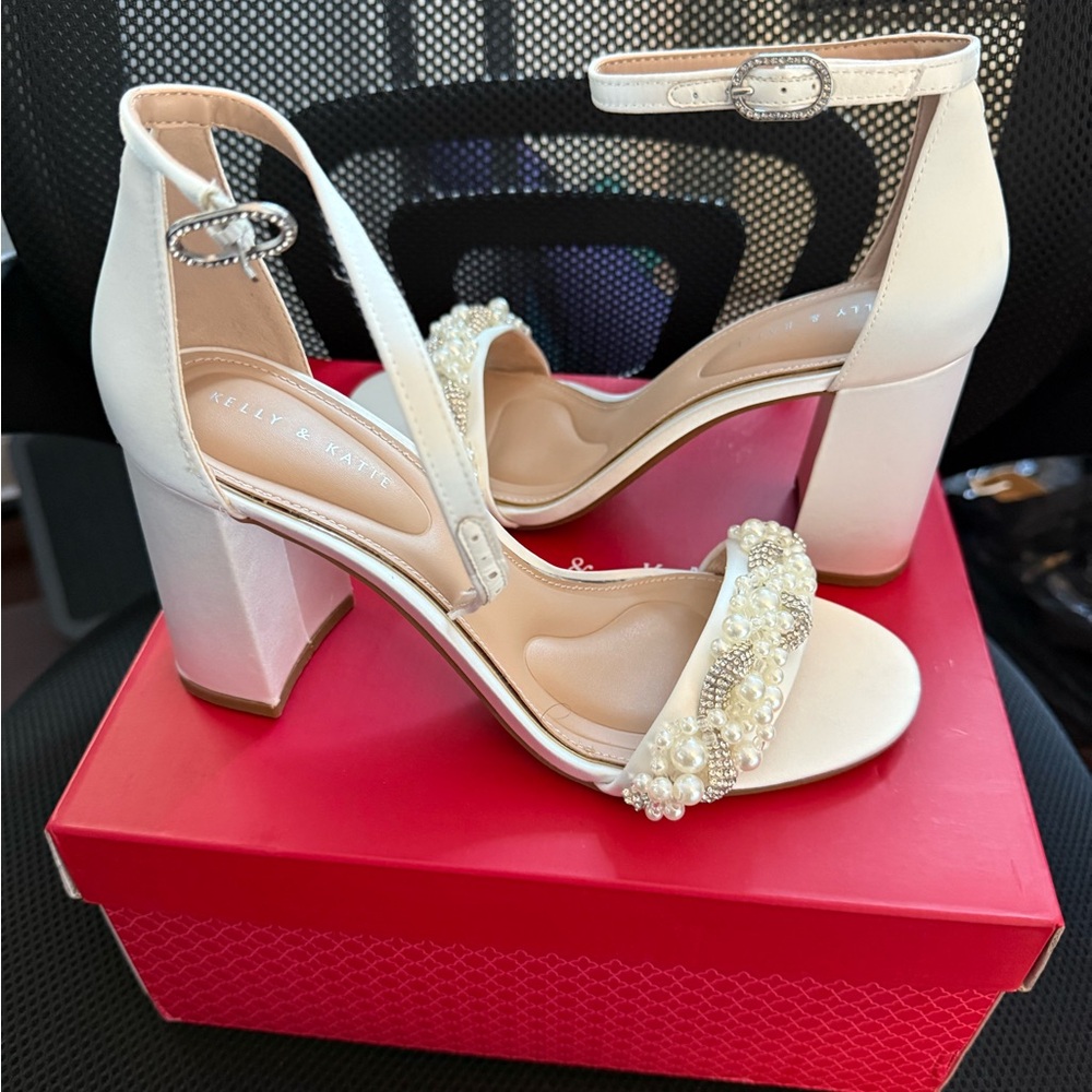 Kelly & Katie Ivory Pearl Block Heels